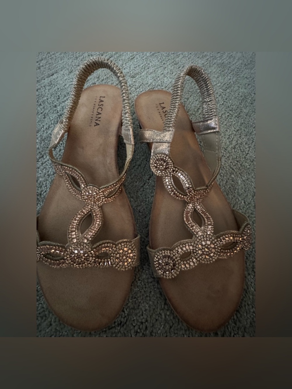 Lascana Women's Braided Metallic T-Strap Sandals - Champagne. Size:39 - Picture 4 of 6